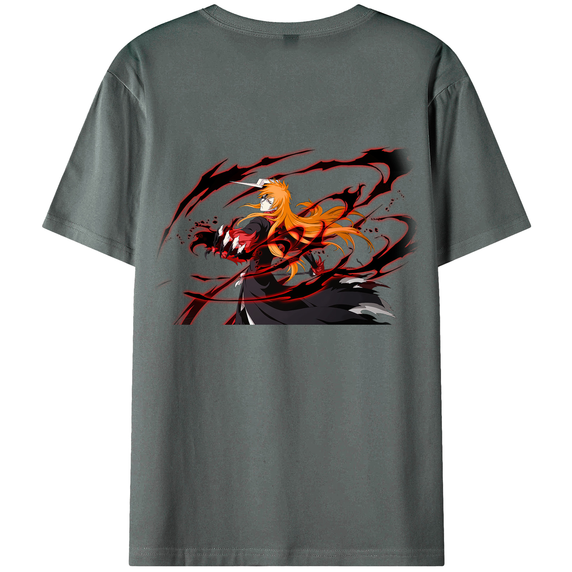 （画像用） ブリーチ 黒崎一護（くろさき いちご）BLEACH Kurosaki Ichigo 綿100％ メンズ半袖Tシャツ（バックプリント） 通気性